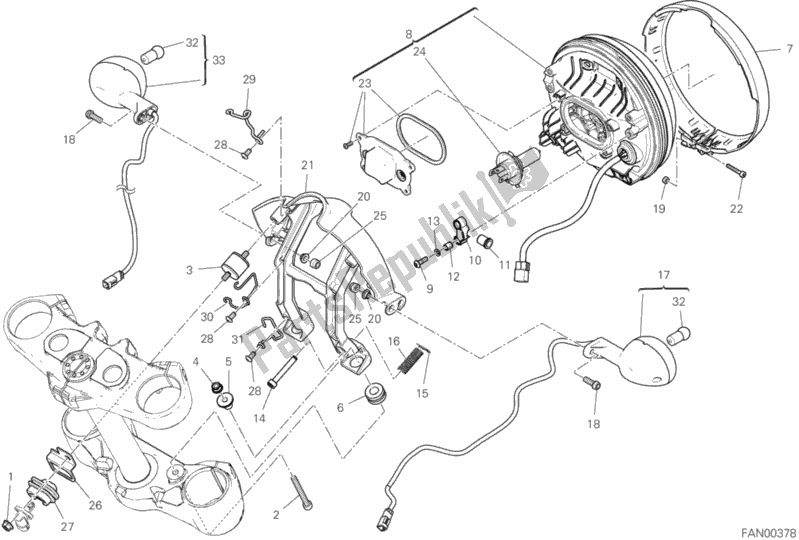 All parts for the Headlight of the Ducati Scrambler Icon Dark Thailand USA 803 2020
